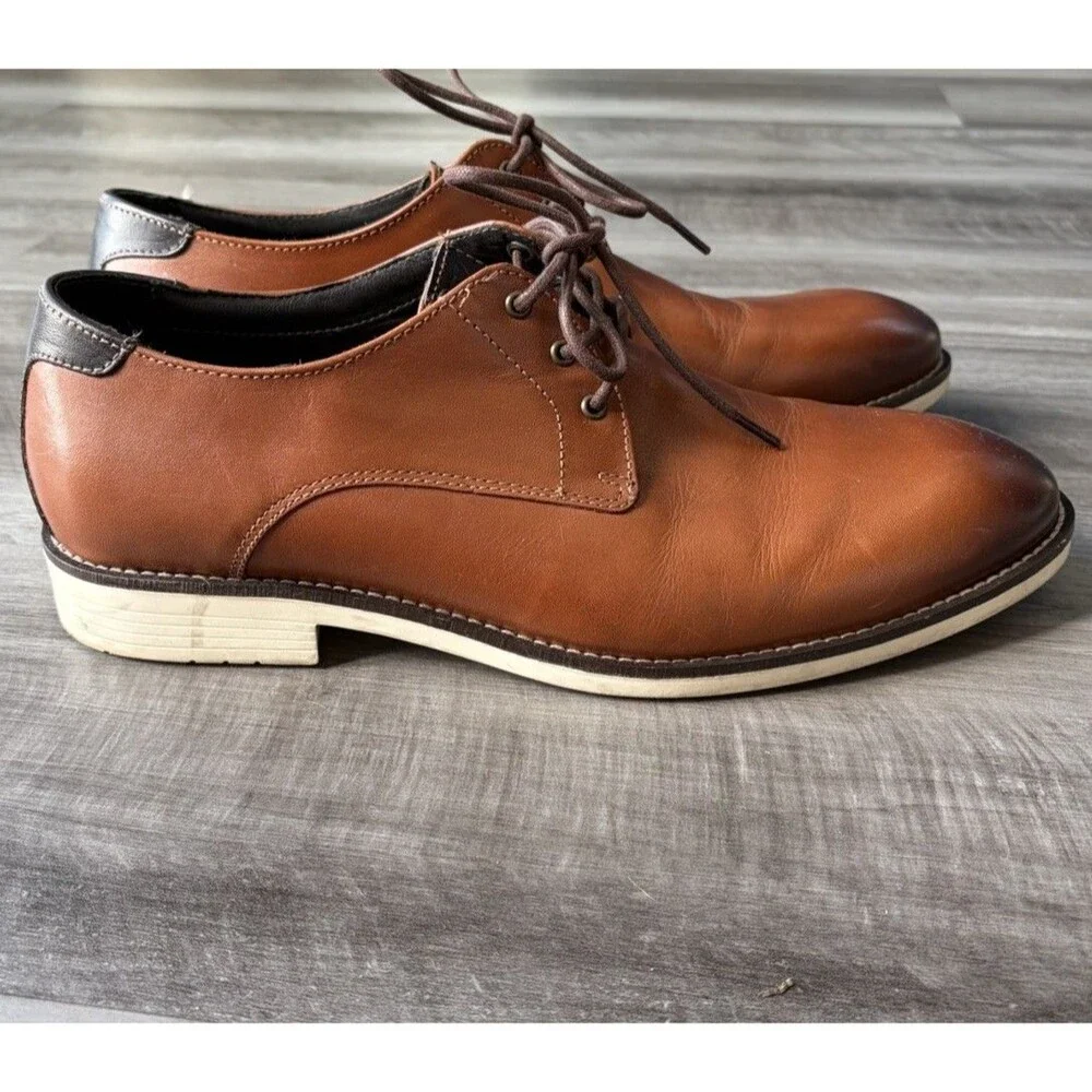 Section X Mens Dress Shoes Size 12 Brown Leather Jeremiah Plain Toe Oxfords